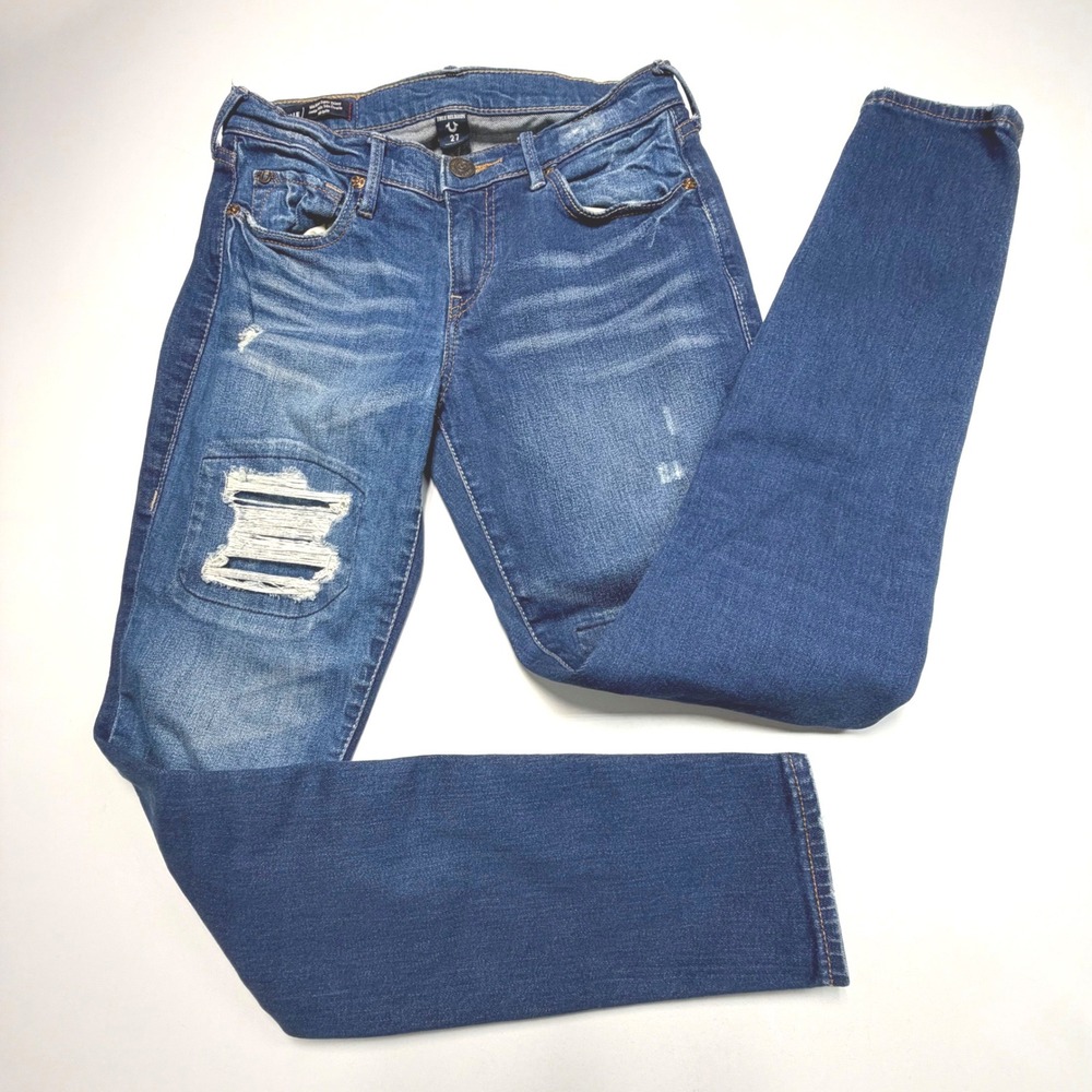 True Religion Halle Skinny Jeans Distressed Womens 27 Y2K